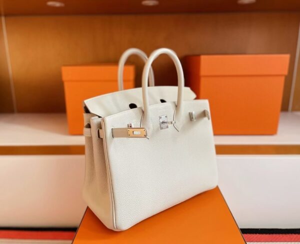 H Factory Bags Birkin Togo Leather Gream White Silver Hardware 25cm Full Handmade