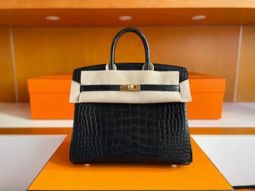 mmexport1749176376533-1024x781-1 H Factory Bags Birkin Matte Alligator Crocodile HCP Black Gold Hardware 25cm Full Handmade