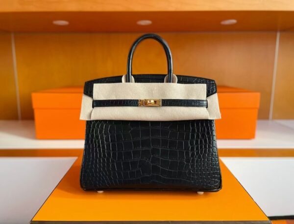 H Factory Bags Birkin Matte Alligator Crocodile HCP Black Gold Hardware 25cm Full Handmade