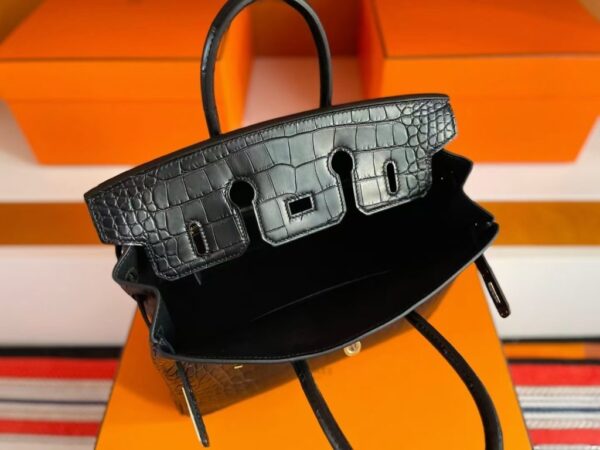 H Factory Bags Birkin Matte Alligator Crocodile HCP Black Gold Hardware 25cm Full Handmade