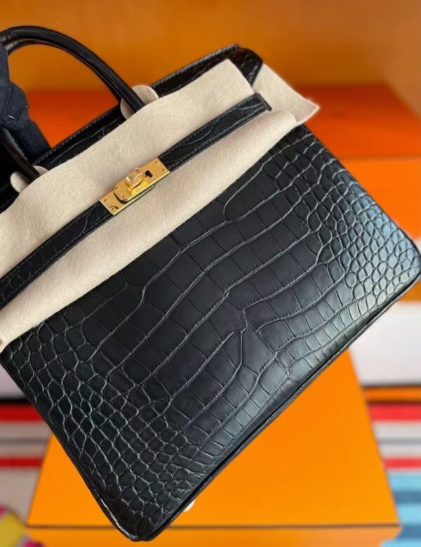 H Factory Bags Birkin Matte Alligator Crocodile HCP Black Gold Hardware 25cm Full Handmade