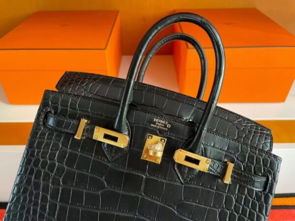 H Factory Bags Birkin Matte Alligator Crocodile HCP Black Gold Hardware 25cm Full Handmade