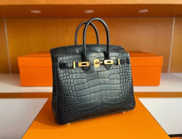 H Factory Bags Birkin Matte Alligator Crocodile HCP Black Gold Hardware 25cm Full Handmade
