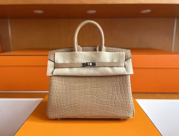 mmexport1749176444401-1024x776-1 H Factory Bags Birkin Matte Alligator Crocodile OM Tea Khaki Silver Hardware 25cm Full Handmade