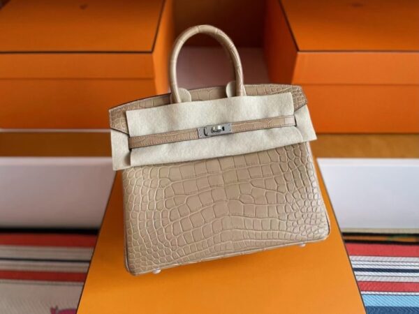 mmexport1749176445939-1024x768-1 H Factory Bags Birkin Matte Alligator Crocodile OM Tea Khaki Silver Hardware 25cm Full Handmade