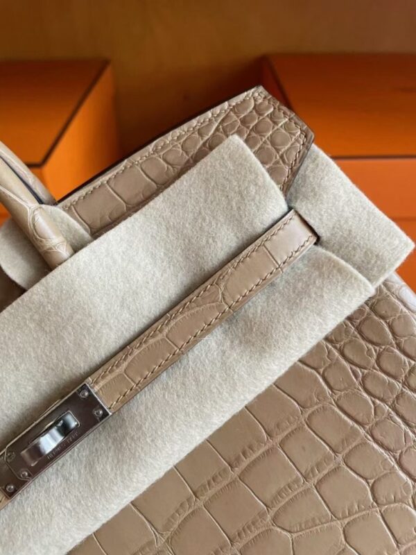 mmexport1749176447377-768x1024-1 H Factory Bags Birkin Matte Alligator Crocodile OM Tea Khaki Silver Hardware 25cm Full Handmade