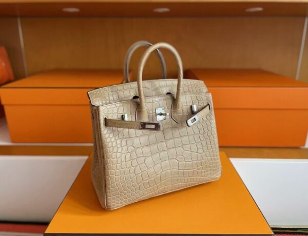 mmexport1749176450064-1024x785-1 H Factory Bags Birkin Matte Alligator Crocodile OM Tea Khaki Silver Hardware 25cm Full Handmade
