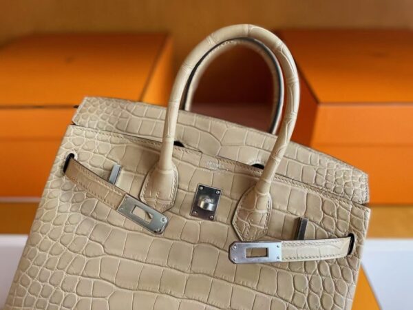 mmexport1749176462315-1024x768-1 H Factory Bags Birkin Matte Alligator Crocodile OM Tea Khaki Silver Hardware 25cm Full Handmade