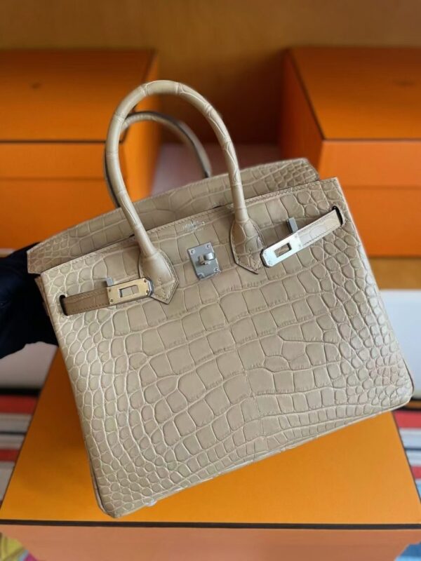 mmexport1749176468681-768x1024-1 H Factory Bags Birkin Matte Alligator Crocodile OM Tea Khaki Silver Hardware 25cm Full Handmade