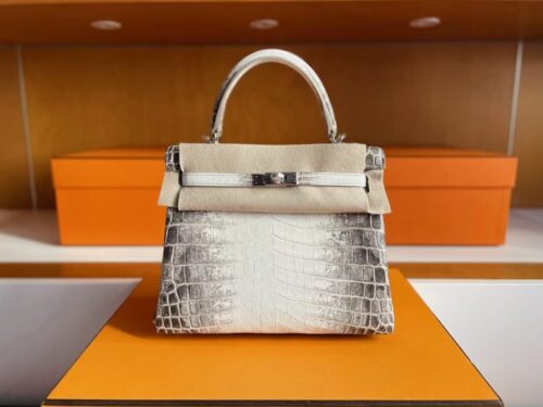 H Factory Bags Kelly Matte Crocodile Leather Himalaya Silver Hardware 25cm Full Handmade