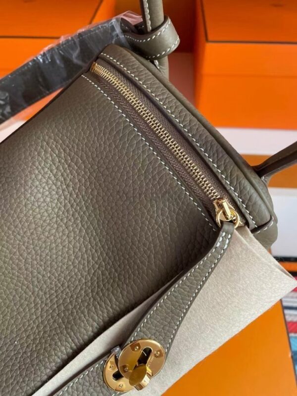 H Factory Bags Lindy Togo Leather Etoupe Grey Gold Hardware 26cm Full Handmade