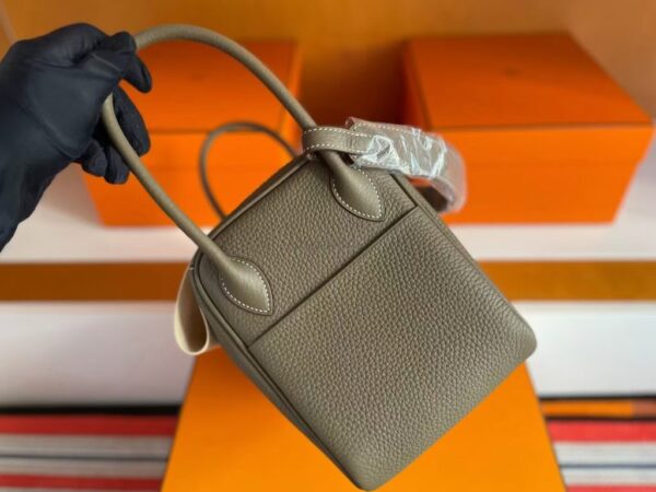 H Factory Bags Lindy Togo Leather Etoupe Grey Gold Hardware 26cm Full Handmade