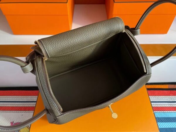 H Factory Bags Lindy Togo Leather Etoupe Grey Gold Hardware 26cm Full Handmade