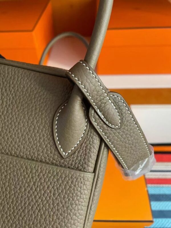 H Factory Bags Lindy Togo Leather Etoupe Grey Gold Hardware 26cm Full Handmade