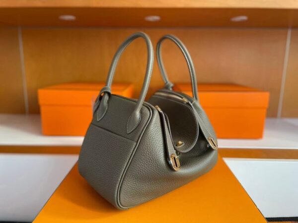 H Factory Bags Lindy Togo Leather Etoupe Grey Gold Hardware 26cm Full Handmade