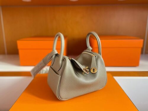 H Factory Bags Mini Lindy Togo Leather Pigeon Grey Silver Hardware 20cm Full Handmade