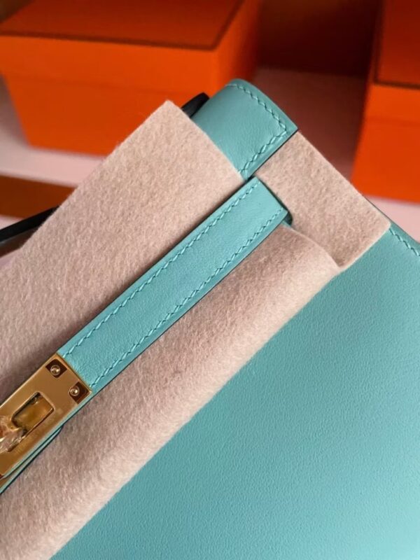 H Factory Bags Mini Kelly Pochette Swift Leather 3P Macaron Blue Gold Hardware 22cm Full Handmade