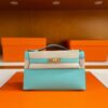 H Factory Bags Mini Kelly Pochette Swift Leather 3P Macaron Blue Gold Hardware 22cm Full Handmade