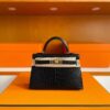 H Factory Bags Mini Kelly Matte Alligator Crocodile HCP Black Gold Hardware 19cm Full Handmade