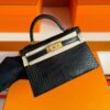 H Factory Bags Mini Kelly Matte Alligator Crocodile HCP Black Gold Hardware 19cm Full Handmade