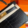 H Factory Bags Mini Kelly Matte Alligator Crocodile HCP Black Gold Hardware 19cm Full Handmade
