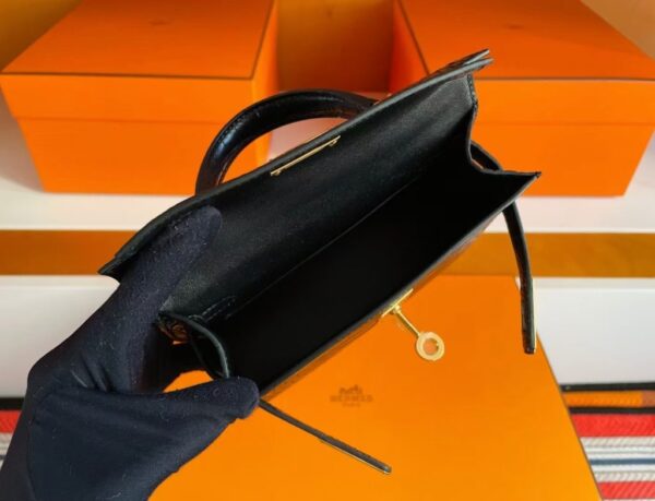 H Factory Bags Mini Kelly Matte Alligator Crocodile HCP Black Gold Hardware 19cm Full Handmade