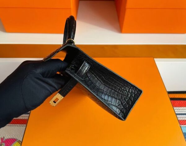 H Factory Bags Mini Kelly Matte Alligator Crocodile HCP Black Gold Hardware 19cm Full Handmade