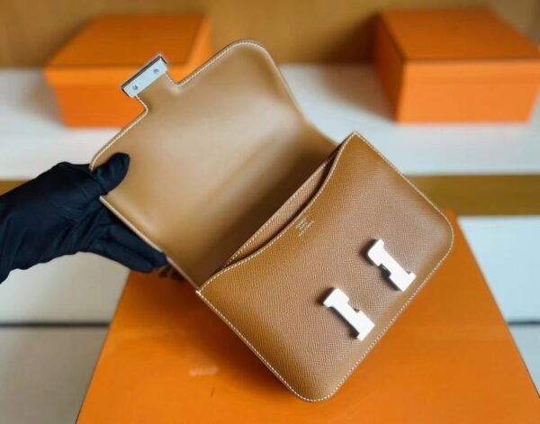 mmexport1749177083515-1024x803-1 H Factory Bags Constance Epsom Leather ck37 Golden Brown Silver Hardware 18cm Full Handmade