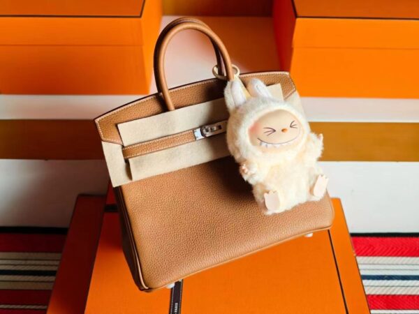 H Factory Bags Birkin Togo Leather Golden Brown Silver Hardware 25cm Full Handmade