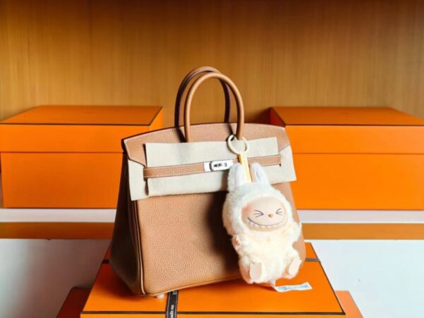 H Factory Bags Birkin Togo Leather Golden Brown Silver Hardware 25cm Full Handmade