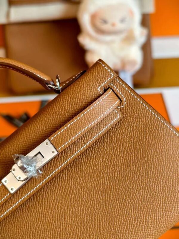 H Factory Bags Mini Kelly Epsom Leather Gold Brown Silver Hardware 19cm Full Handmade