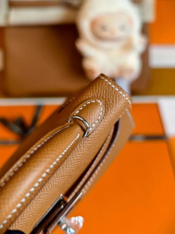 H Factory Bags Mini Kelly Epsom Leather Gold Brown Silver Hardware 19cm Full Handmade