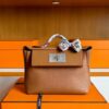 H Factory Bags Mini Kelly 2424 Evercoler Leather Golden Brown Silver Hardware 21cm Full Handmade