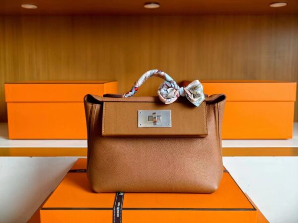 H Factory Bags Mini Kelly 2424 Evercoler Leather Golden Brown Silver Hardware 21cm Full Handmade