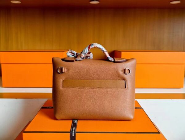 H Factory Bags Mini Kelly 2424 Evercoler Leather Golden Brown Silver Hardware 21cm Full Handmade