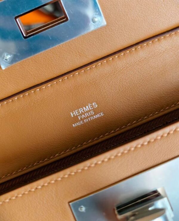 H Factory Bags Mini Kelly 2424 Evercoler Leather Golden Brown Silver Hardware 21cm Full Handmade