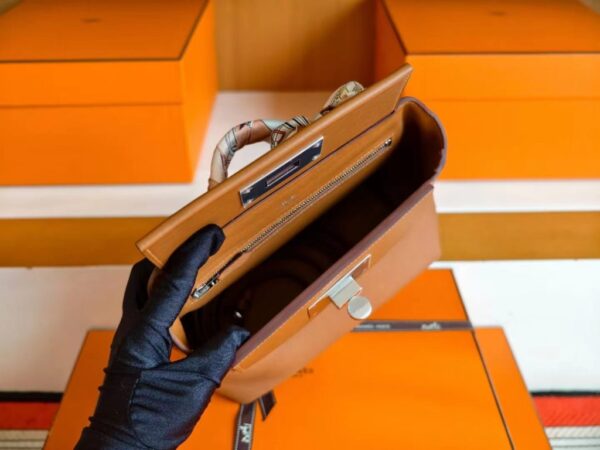 H Factory Bags Mini Kelly 2424 Evercoler Leather Golden Brown Silver Hardware 21cm Full Handmade