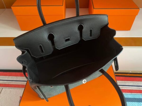 H Factory Bags Birkin Canvas & Leather Black & Green Silver Hardware 30cm Full Handmade