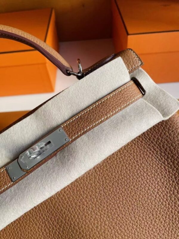 H Factory Bags Kelly Togo Leather Golden Brown Silver Hardware 25cm Full Handmade