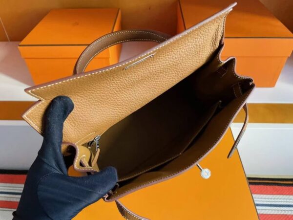 H Factory Bags Kelly Togo Leather Golden Brown Silver Hardware 25cm Full Handmade