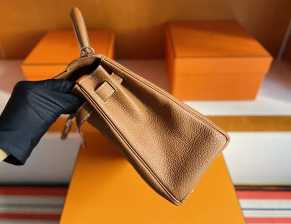 H Factory Bags Kelly Togo Leather Golden Brown Silver Hardware 25cm Full Handmade