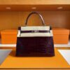 H Factory Bags Kelly Shiny Alligator Crocodile N5 Grape Purple Silver Hardware 25cm Full Handmade