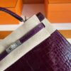 H Factory Bags Kelly Shiny Alligator Crocodile N5 Grape Purple Silver Hardware 25cm Full Handmade
