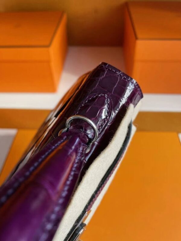 H Factory Bags Kelly Shiny Alligator Crocodile N5 Grape Purple Silver Hardware 25cm Full Handmade