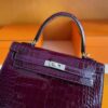 H Factory Bags Kelly Shiny Alligator Crocodile N5 Grape Purple Silver Hardware 25cm Full Handmade