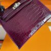 H Factory Bags Kelly Shiny Alligator Crocodile N5 Grape Purple Silver Hardware 25cm Full Handmade