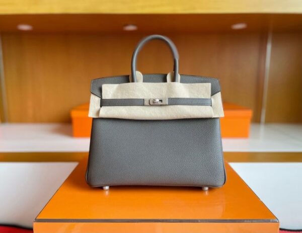 H Factory Bags Birkin Togo Leather medium grey Silver Hardware 25cm Full Handmade