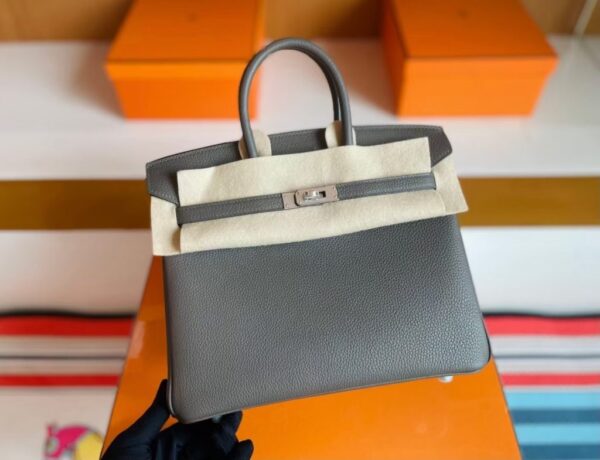 H Factory Bags Birkin Togo Leather medium grey Silver Hardware 25cm Full Handmade