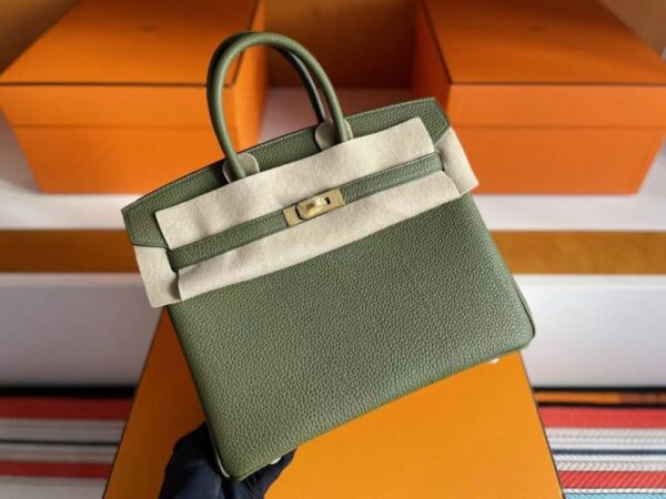 H Factory Bags Birkin Togo Leather Forest Green Gold Hardware 25cm Full Handmade