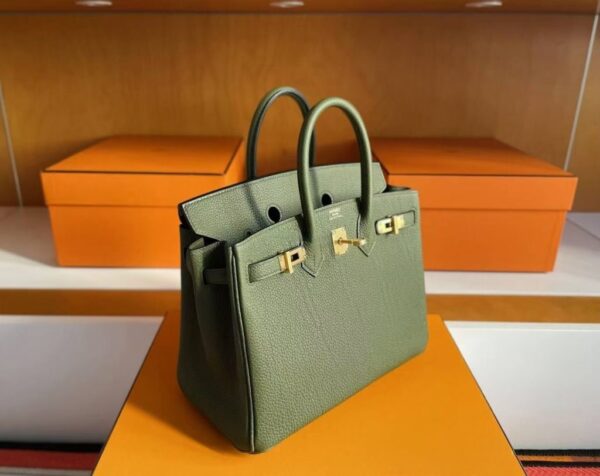 H Factory Bags Birkin Togo Leather Forest Green Gold Hardware 25cm Full Handmade